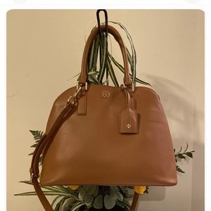 Authentic Tory Burch Robinson Tote Open Dome Satchel Bag cognac color, large